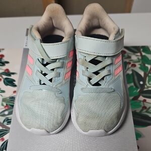 Kids Light Blue Athletic Sneakers with Pink Accents